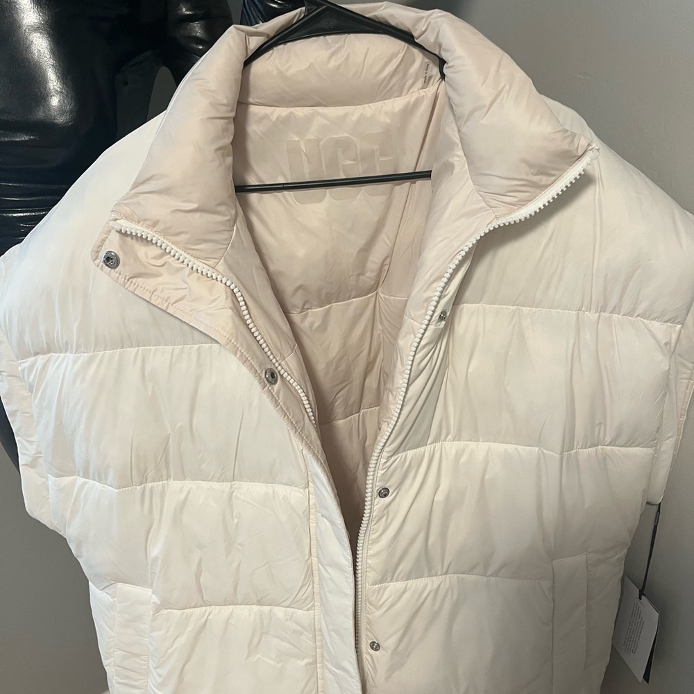 UGG White Puffer Jacket with High Collar and Insulating Fill